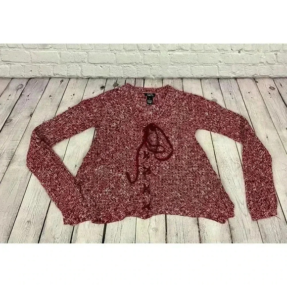 Rue 21 Red Pullover Sweater Small Knit Long Sleeve Ties Women's - Picture 14 of 14